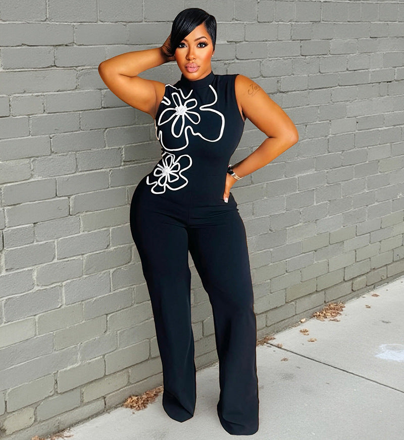 LADIES SLEEVELESS JUMPSUIT WHITE / BLACK / PINK / DARK GREEN (SIZE M - 2XL)