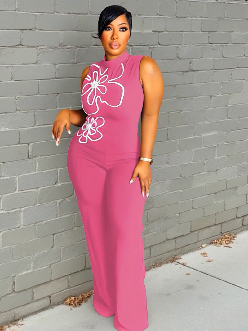 LADIES SLEEVELESS JUMPSUIT WHITE / BLACK / PINK / DARK GREEN (SIZE M - 2XL)