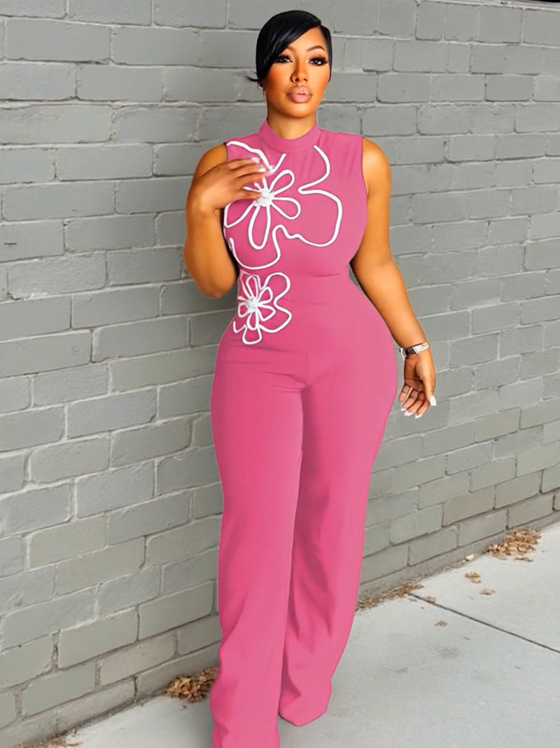 LADIES SLEEVELESS JUMPSUIT WHITE / BLACK / PINK / DARK GREEN (SIZE M - 2XL)
