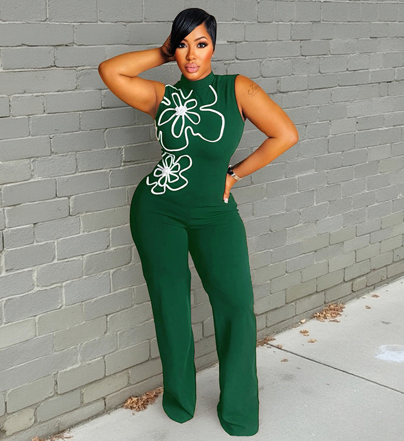 LADIES SLEEVELESS JUMPSUIT WHITE / BLACK / PINK / DARK GREEN (SIZE M - 2XL)