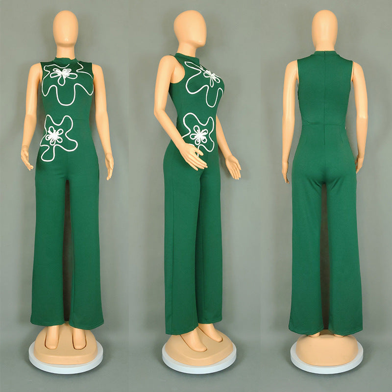 LADIES SLEEVELESS JUMPSUIT WHITE / BLACK / PINK / DARK GREEN (SIZE M - 2XL)