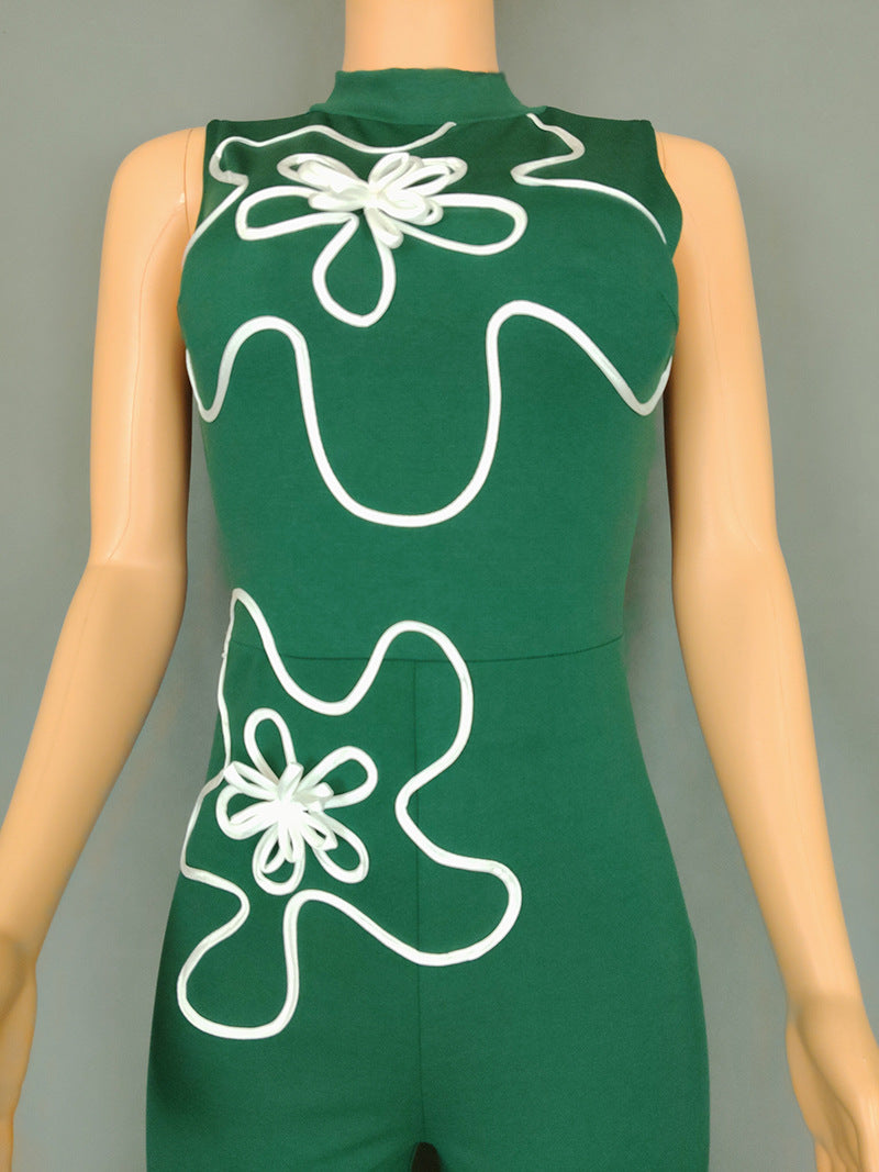 LADIES SLEEVELESS JUMPSUIT WHITE / BLACK / PINK / DARK GREEN (SIZE M - 2XL)