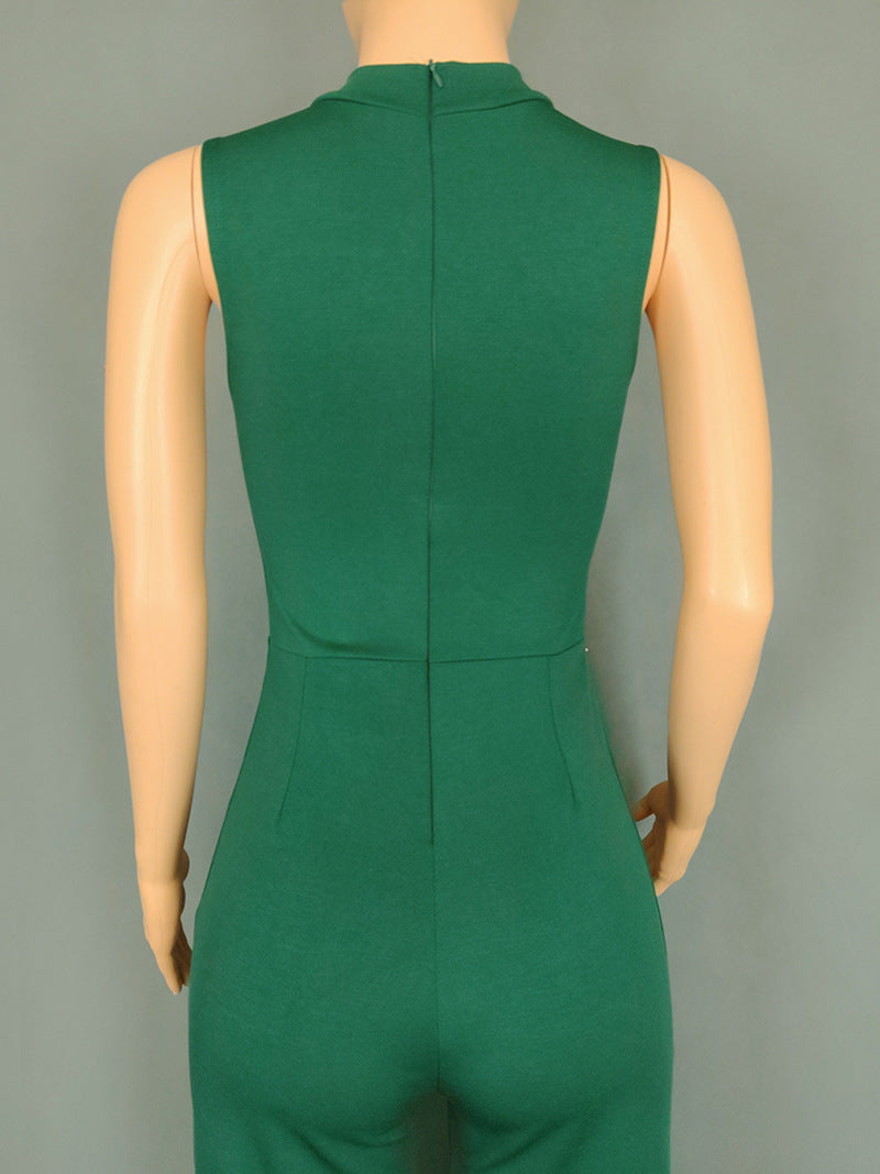 LADIES SLEEVELESS JUMPSUIT WHITE / BLACK / PINK / DARK GREEN (SIZE M - 2XL)