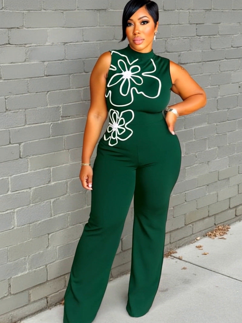 LADIES SLEEVELESS JUMPSUIT WHITE / BLACK / PINK / DARK GREEN (SIZE M - 2XL)