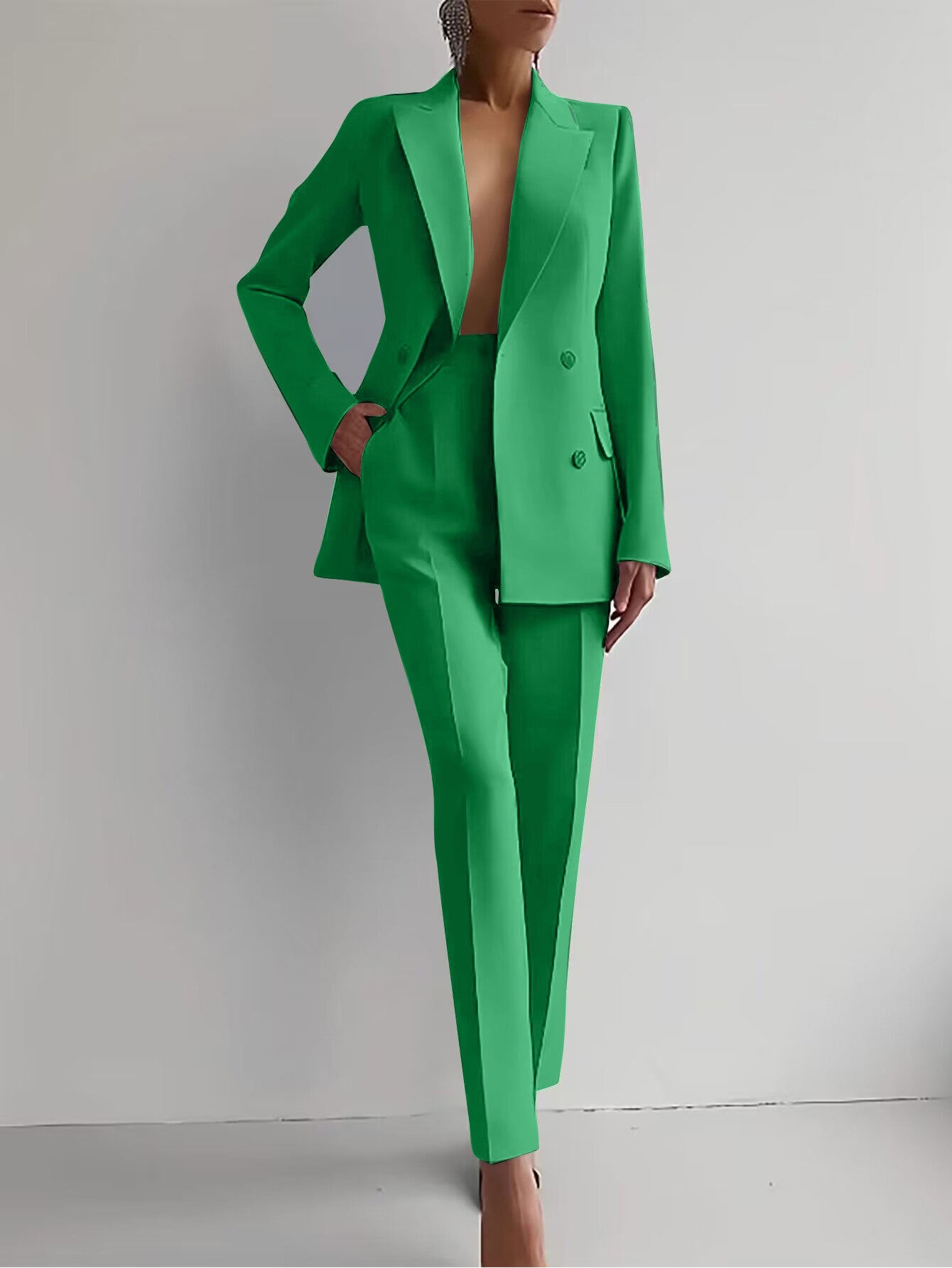 LADIES PROFESSIONAL OFFICE SUIT SET / PANTS SET APRICOT-BEIGE / BLACK / RED / GREEN / BLUE / PINK / LIGHT BLUE