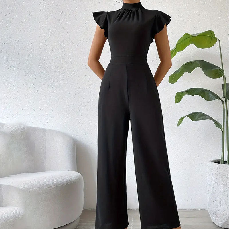 LADIES WIDE LEG JUMPSUIT BLACK (SIZE M - 2XL)