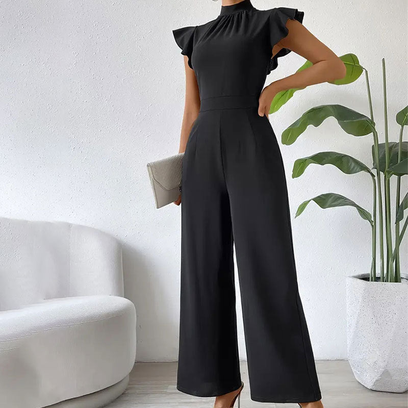 LADIES WIDE LEG JUMPSUIT BLACK (SIZE M - 2XL)
