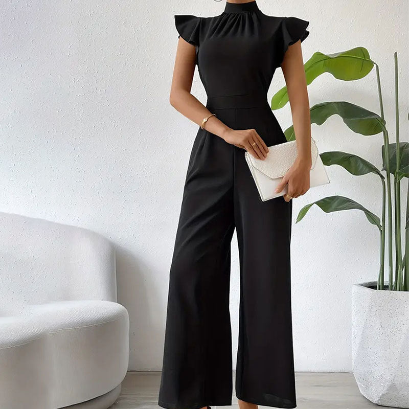 LADIES WIDE LEG JUMPSUIT BLACK (SIZE M - 2XL)