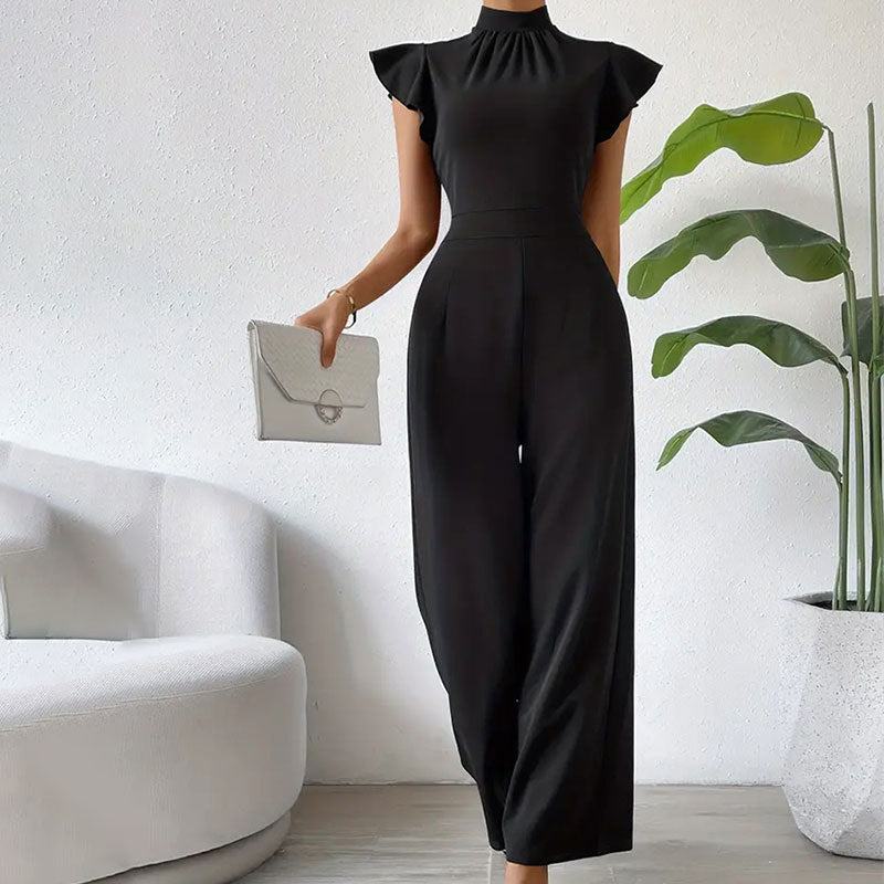 LADIES WIDE LEG JUMPSUIT BLACK (SIZE M - 2XL)