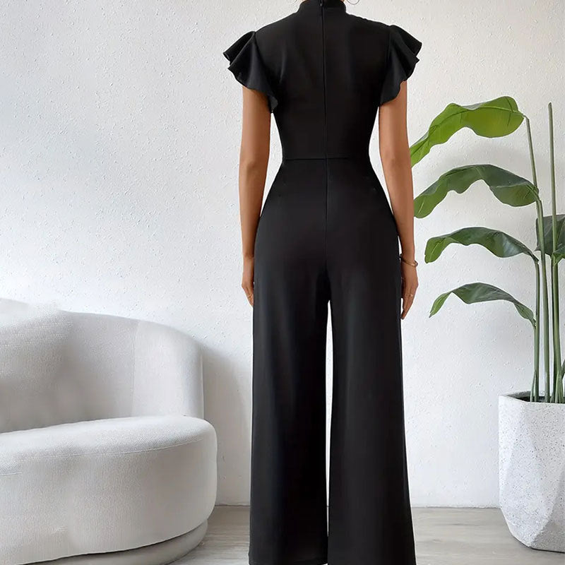 LADIES WIDE LEG JUMPSUIT BLACK (SIZE M - 2XL)
