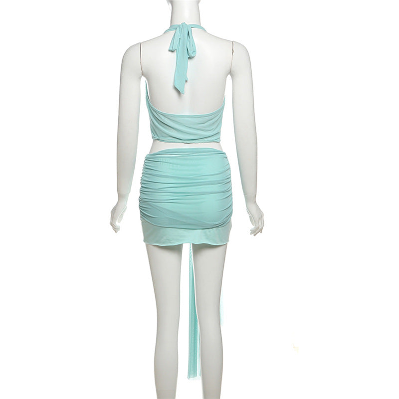LADIES TWO PIECE MINI SKIRT SET TURQUOISE GREEN (SIZE S - L)