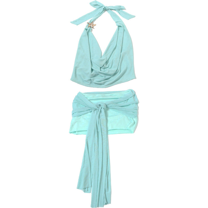 LADIES TWO PIECE MINI SKIRT SET TURQUOISE GREEN (SIZE S - L)