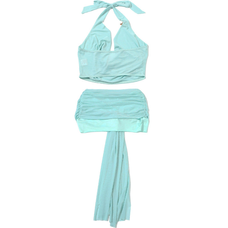LADIES TWO PIECE MINI SKIRT SET TURQUOISE GREEN (SIZE S - L)