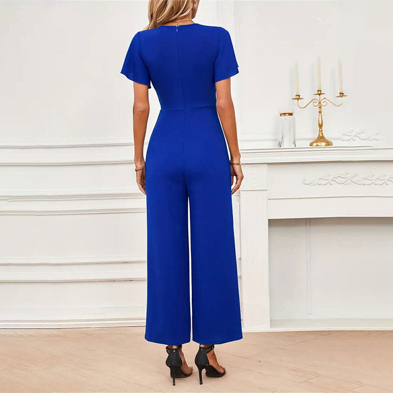 LADIES SHORT SLEEVE JUMPSUIT BLUE / BLACK / WINE RED (SIZE S - XL)