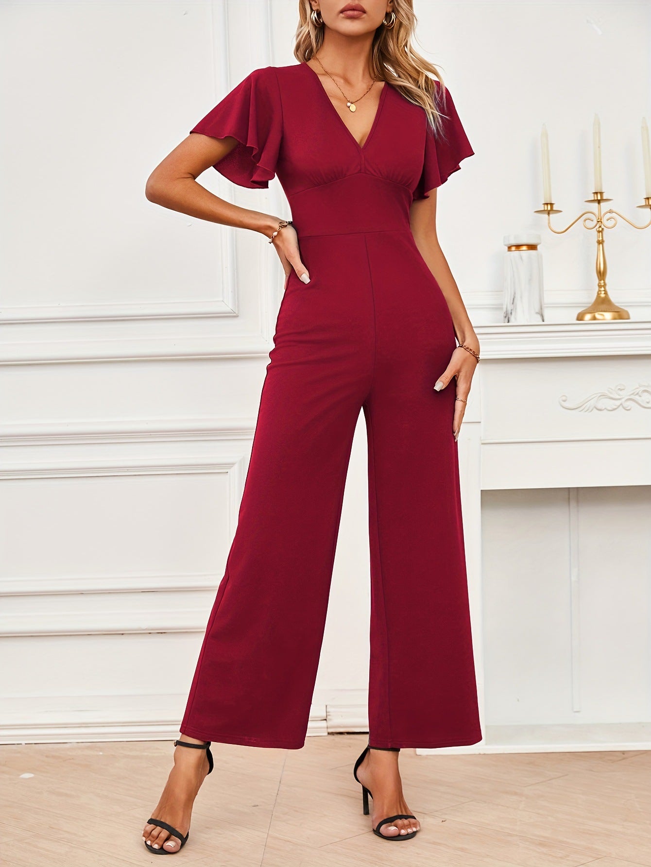 LADIES SHORT SLEEVE JUMPSUIT BLUE / BLACK / WINE RED (SIZE S - XL)