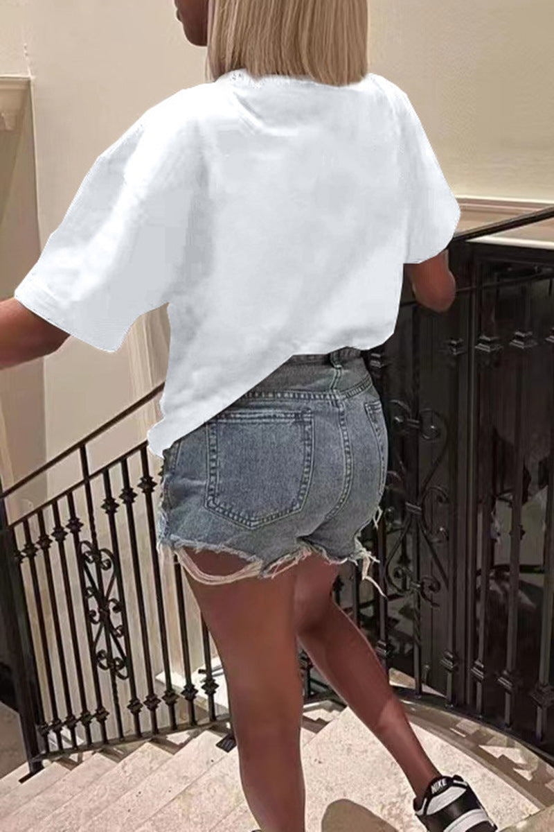 LADIES SHORT SLEEVE T-SHIRT WHITE (SIZE S - 5XL)
