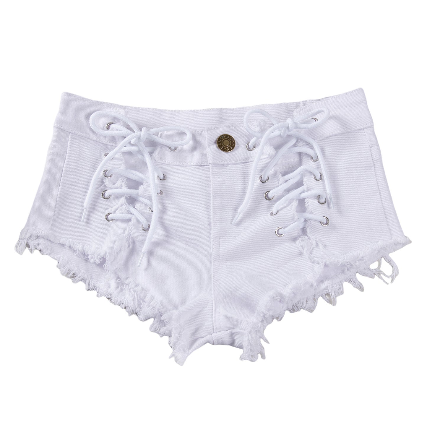 LADIES PLUS SIZE STRETCHY DENIM SHORTS WHITE / BLACK (SIZE S - XL)