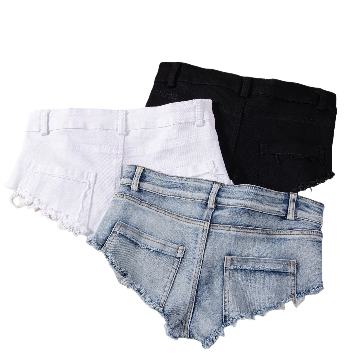 LADIES PLUS SIZE STRETCHY DENIM SHORTS WHITE / BLACK (SIZE S - XL)