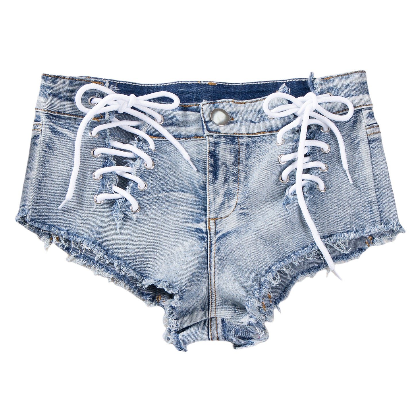 LADIES PLUS SIZE STRETCHY DENIM SHORTS BLUE DENIM (SIZE S - XL)