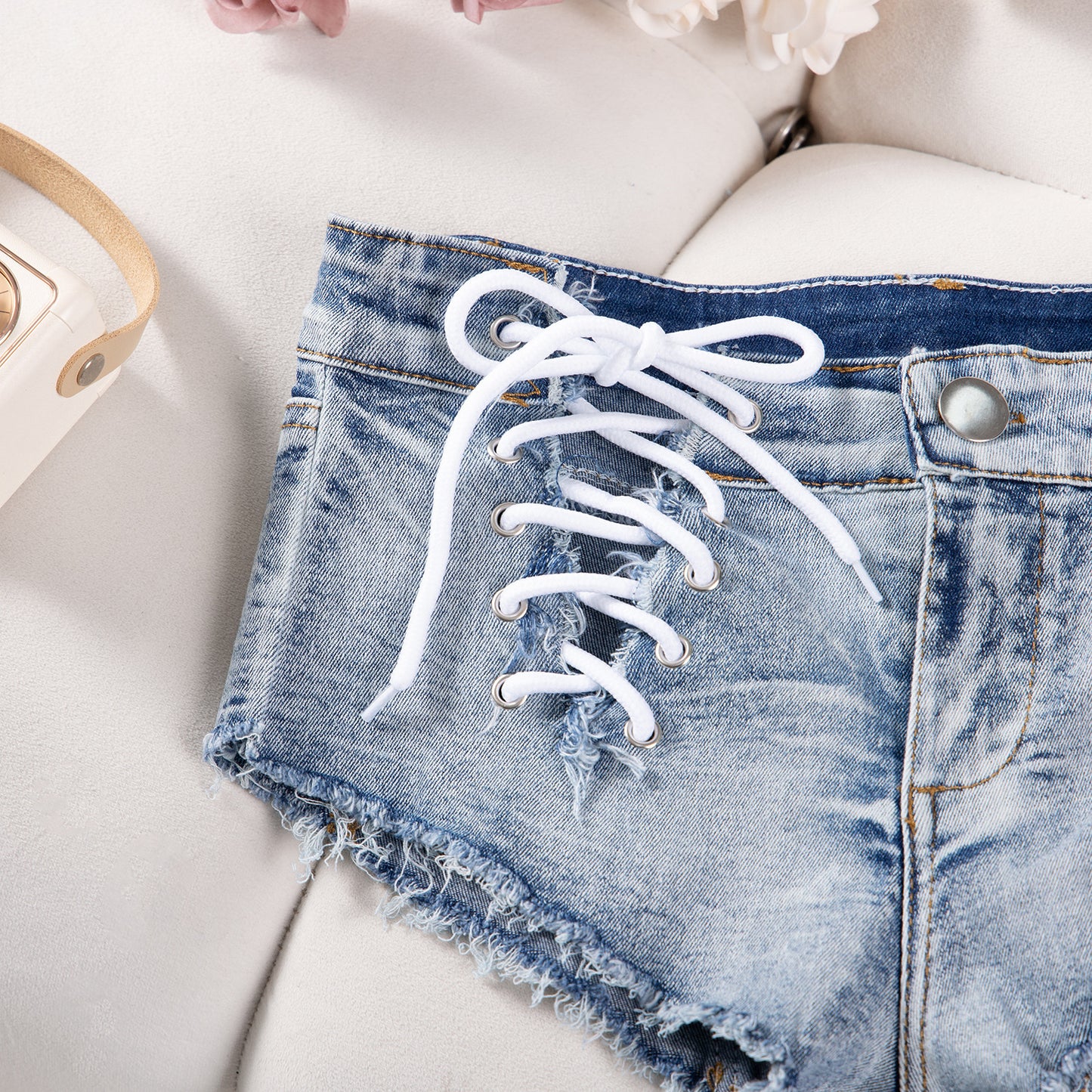 LADIES PLUS SIZE STRETCHY DENIM SHORTS BLUE DENIM (SIZE S - XL)