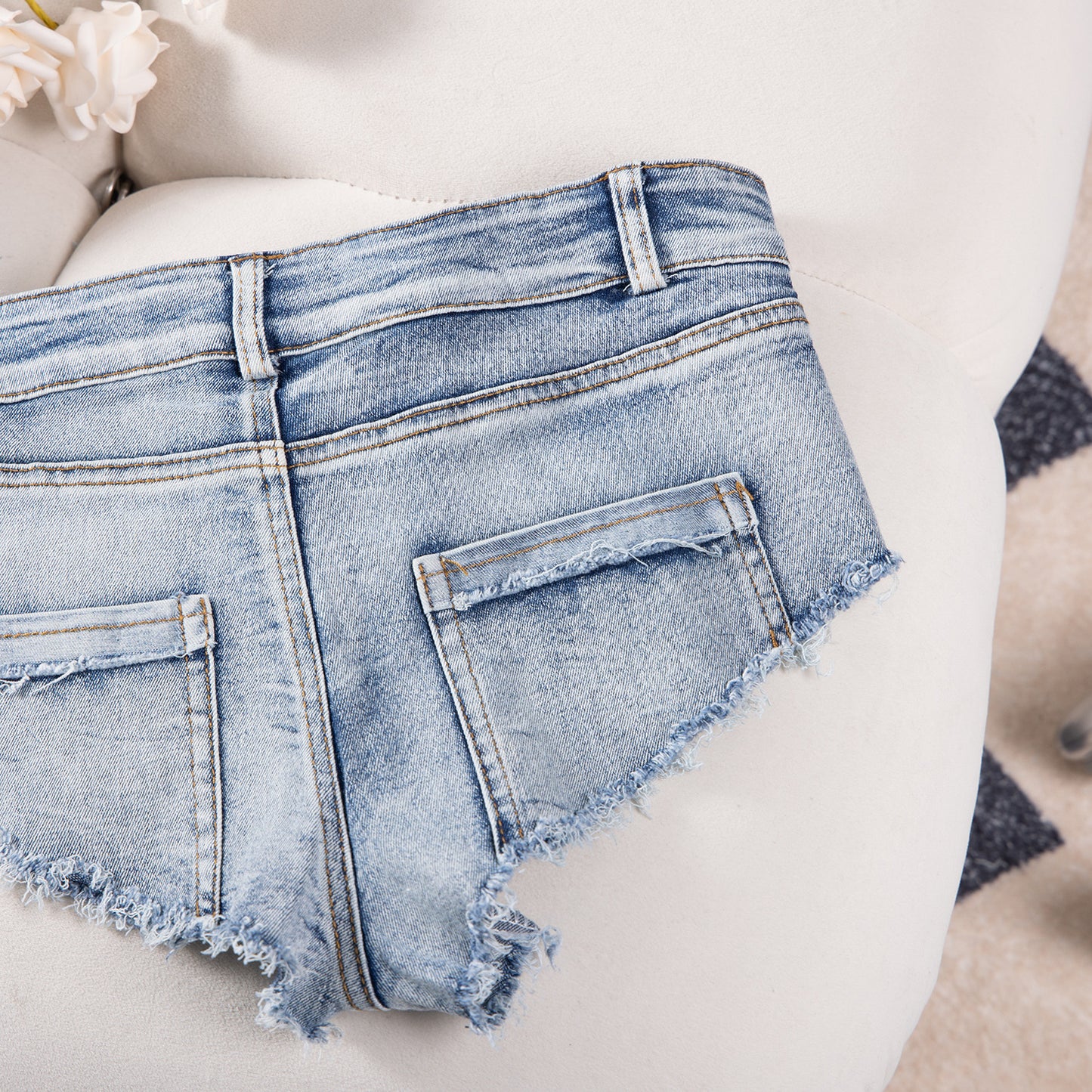 LADIES PLUS SIZE STRETCHY DENIM SHORTS BLUE DENIM (SIZE S - XL)