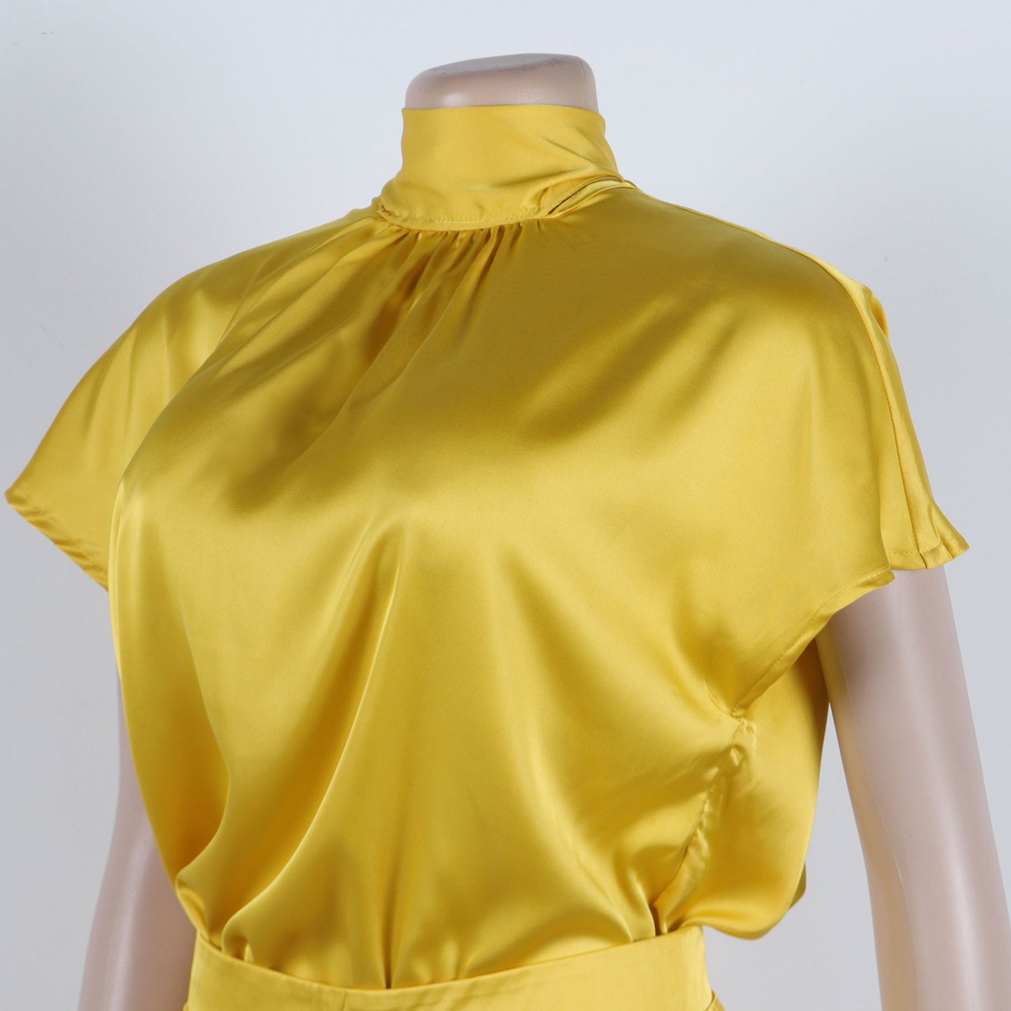 LADIES TWO PIECE SHORT SLEEVE TOP & WIDE LEG PANTS SET YELLOW / BLACK / BROWN (SIZE S - 3XL)