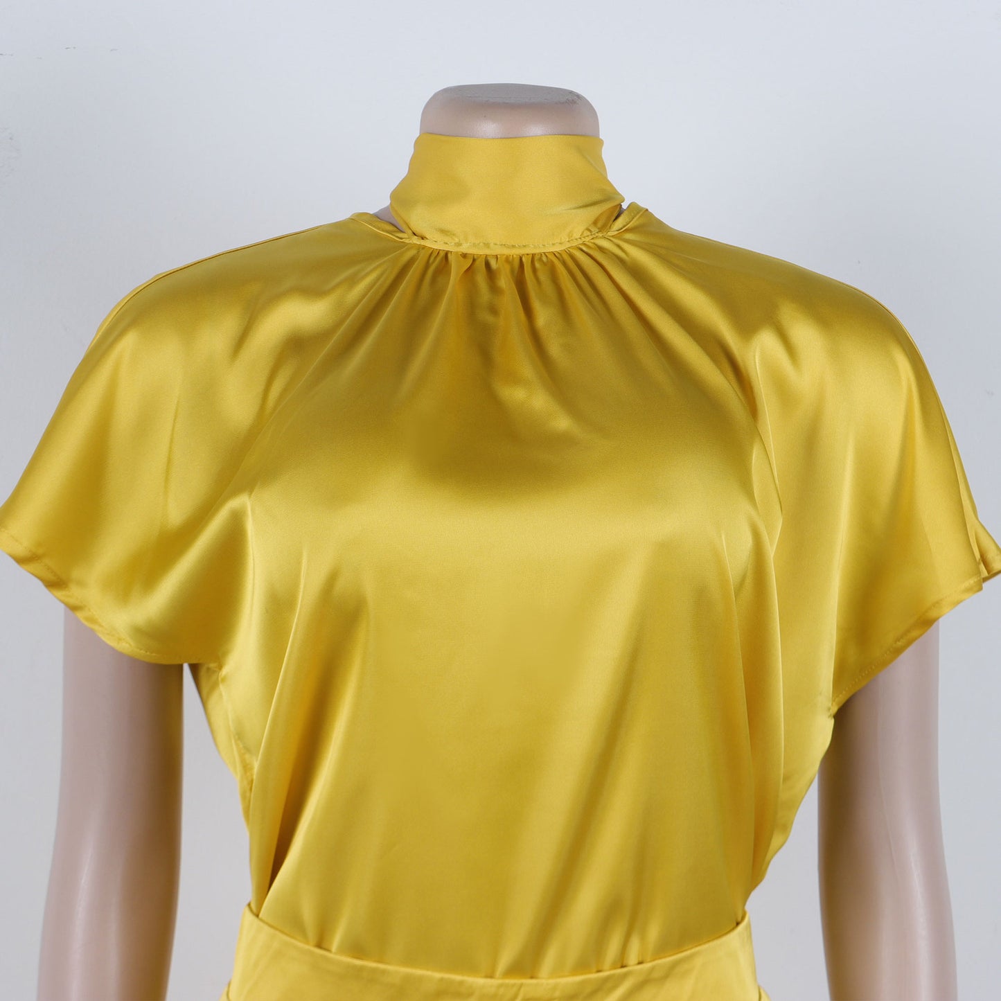 LADIES TWO PIECE SHORT SLEEVE TOP & WIDE LEG PANTS SET YELLOW / BLACK / BROWN (SIZE S - 3XL)