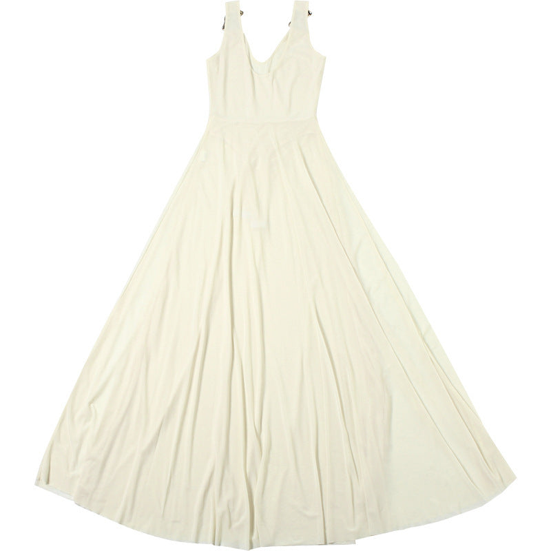 LADIES BACKLESS LONG DRESS APRICOT-BEIGE (SIZE S - L)