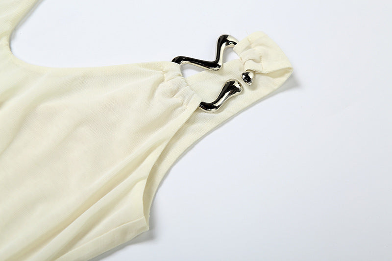 LADIES BACKLESS LONG DRESS APRICOT-BEIGE (SIZE S - L)
