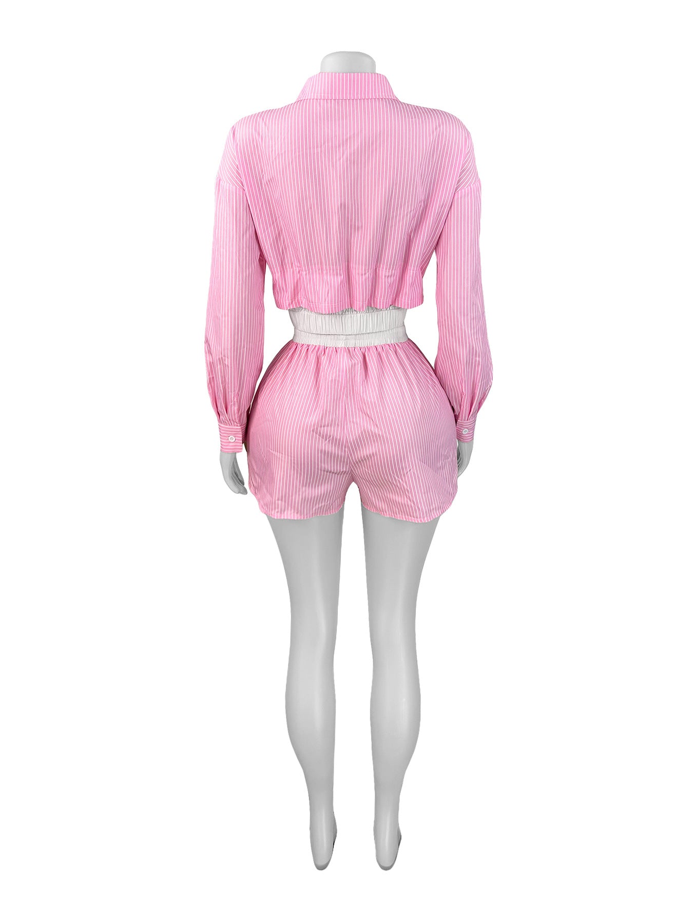 LADIES TWO PIECE SHIRT & SHORTS SET LIGHT BLUE / PINK (SIZE S - 2XL)