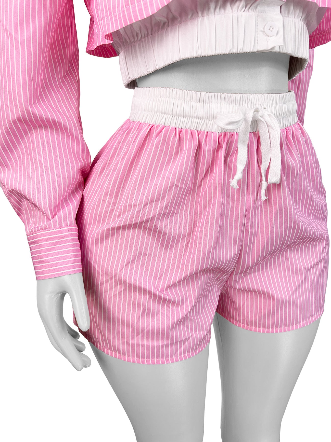 LADIES TWO PIECE SHIRT & SHORTS SET LIGHT BLUE / PINK (SIZE S - 2XL)