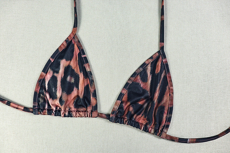 LADIES TWO PIECE BEACHWEAR TOP & SKIRT SET LEOPARD PRINT (SIZE S - L)