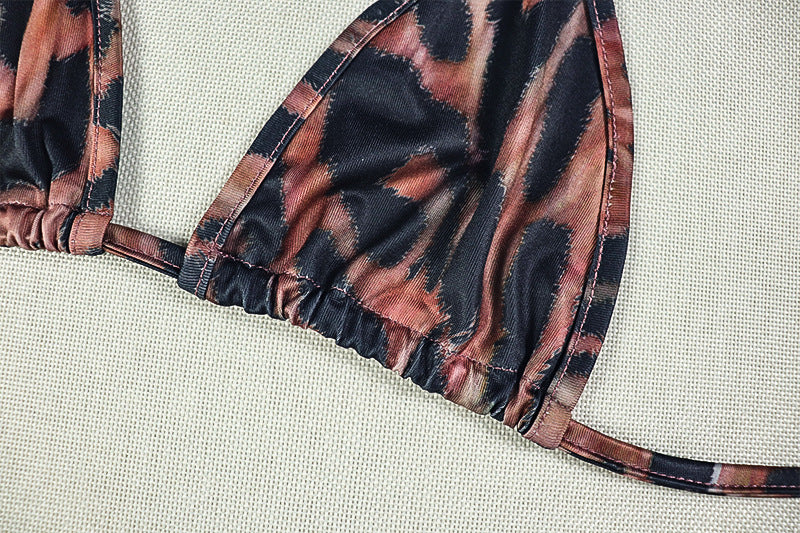 LADIES TWO PIECE BEACHWEAR TOP & SKIRT SET LEOPARD PRINT (SIZE S - L)