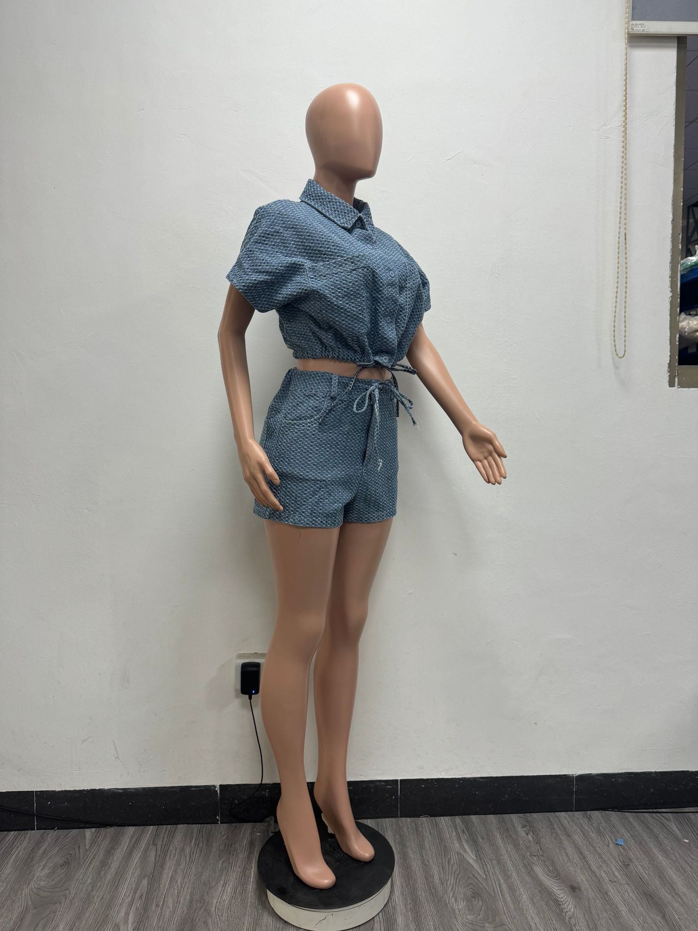 LADIES TWO PIECE TOP & SHORTS SET BLUE DENIM (SIZE S - 2XL)