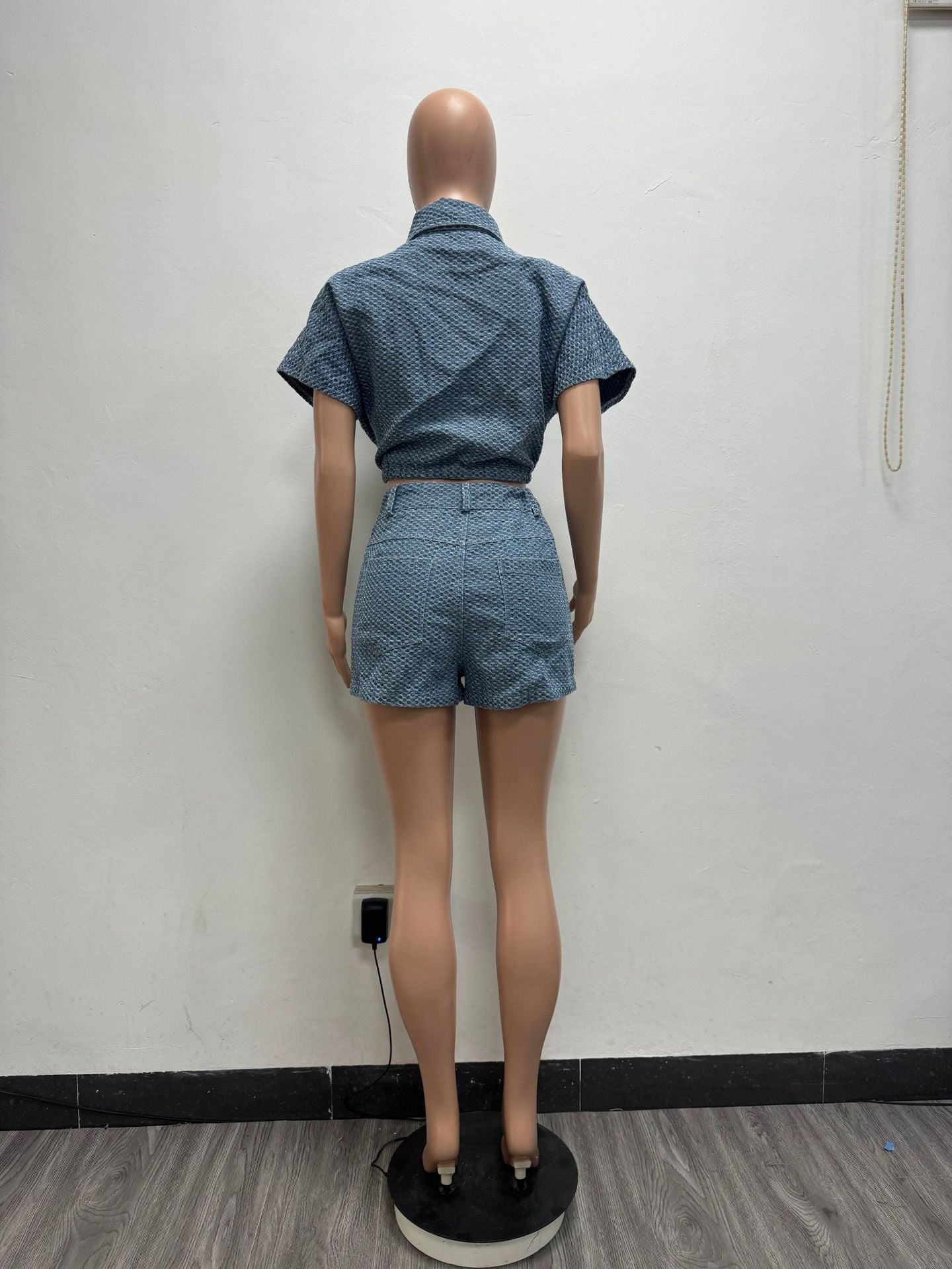 LADIES TWO PIECE TOP & SHORTS SET BLUE DENIM (SIZE S - 2XL)