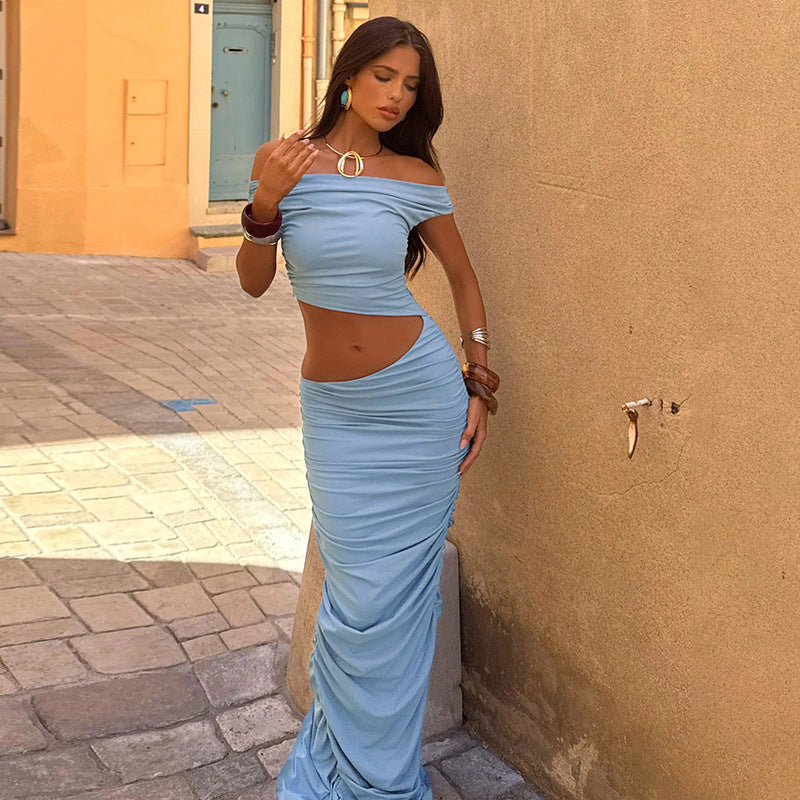 LADIES OFF THE SHOULDER DRESS LIGHT BLUE (SIZE S - L)