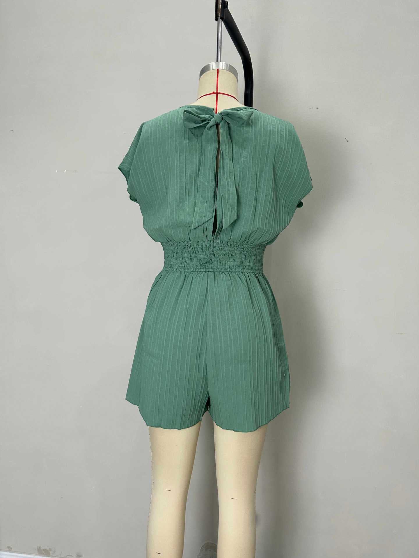 LADIES SHORT SLEEVE PLAYSUIT / ROMPER GREEN OLIVE / BLACK / NAVY BLUE / APRICOT-BEIGE (SIZE S - XL)