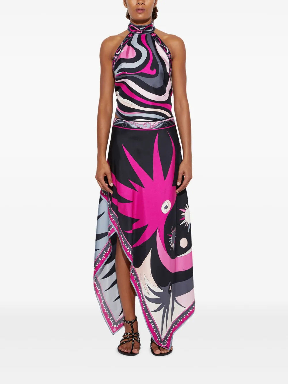 LADIES TWO PIECE SLEEVELESS TOP & SKIRT SET BLACK-PINK (SIZE S - XL)