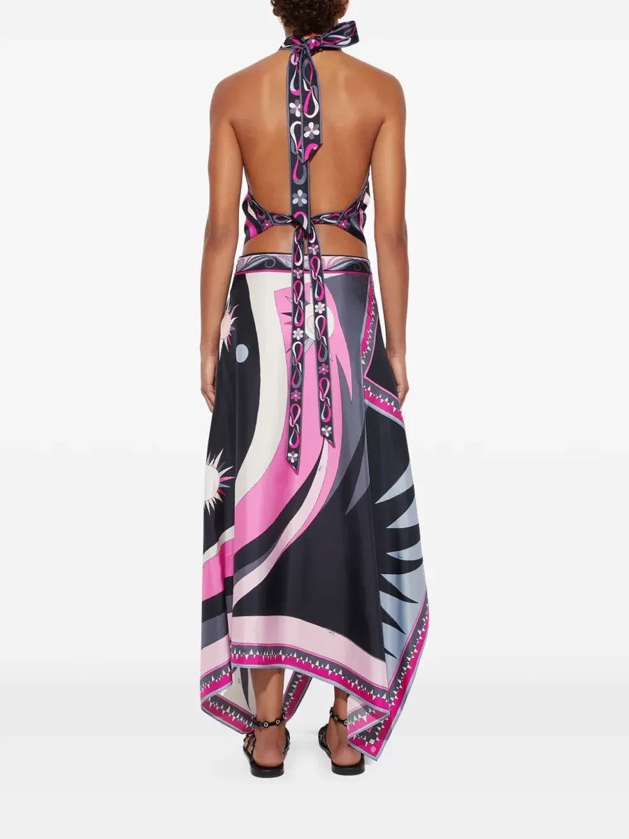 LADIES TWO PIECE SLEEVELESS TOP & SKIRT SET BLACK-PINK (SIZE S - XL)