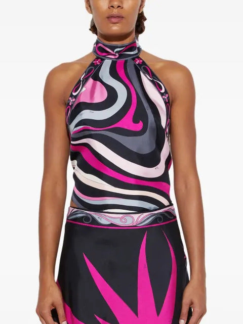 LADIES TWO PIECE SLEEVELESS TOP & SKIRT SET BLACK-PINK (SIZE S - XL)