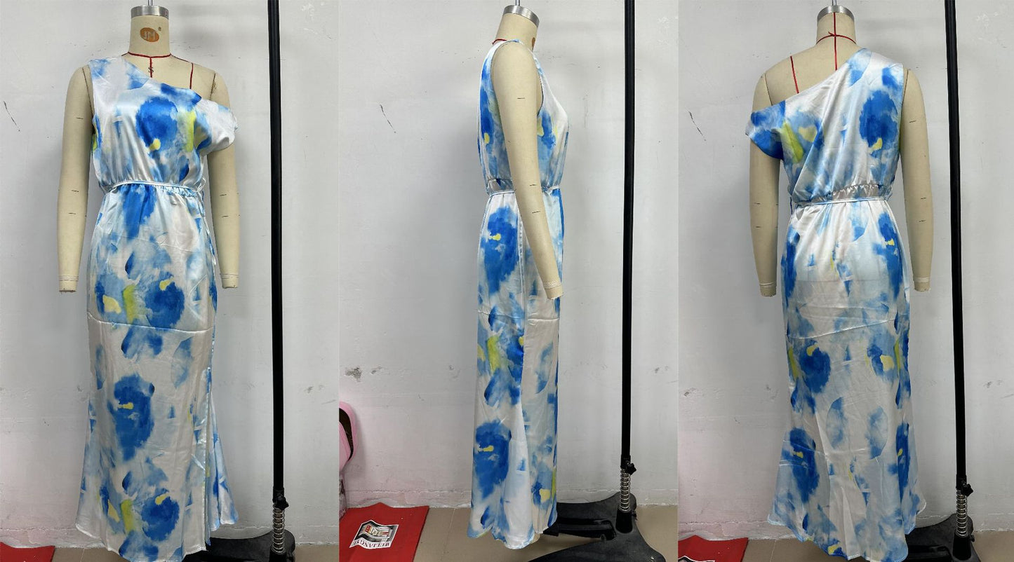 LADIES OFF THE SHOULDER DRESS LIGHT BLUE / BLUE / PINK (SIZE S - XL)