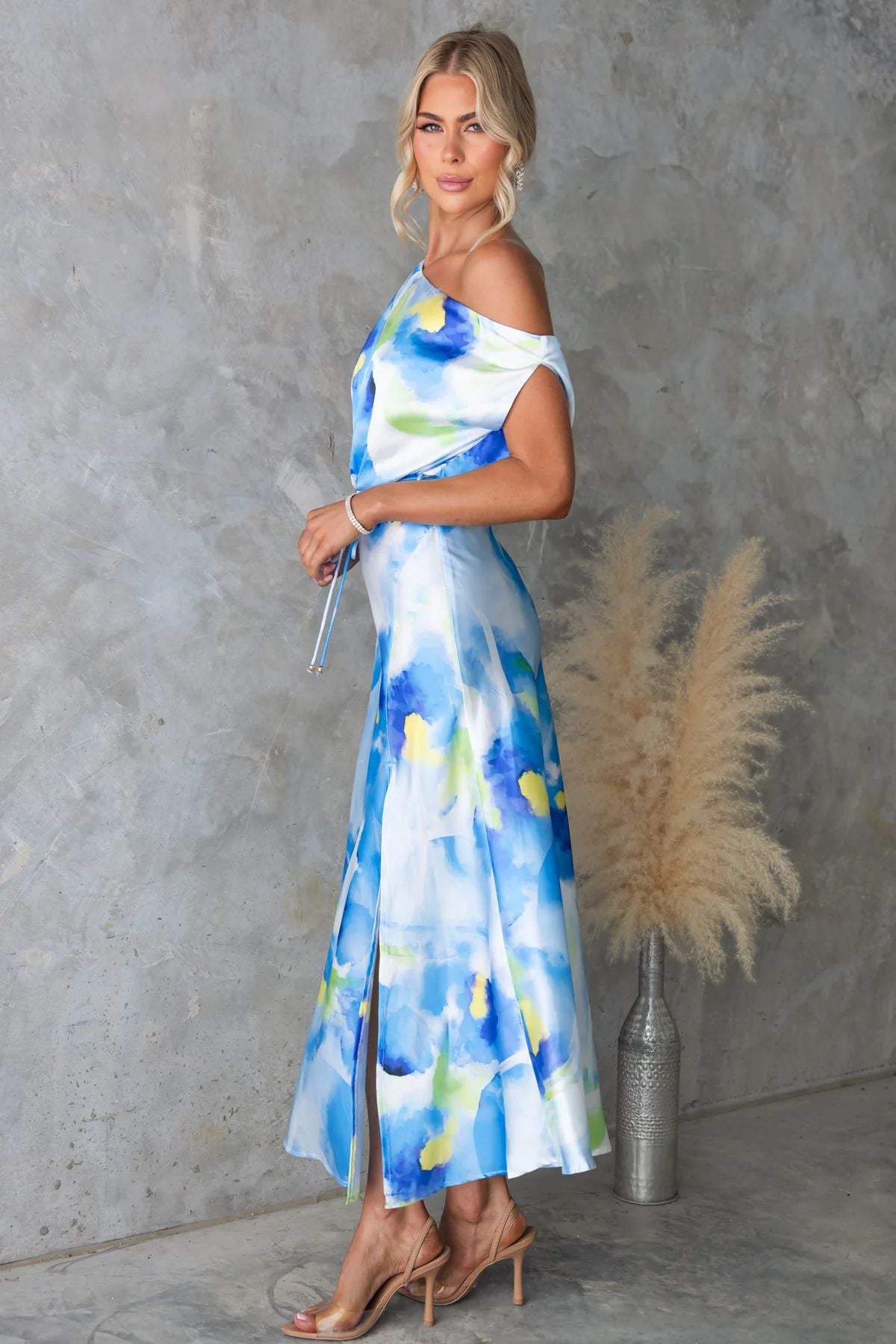 LADIES OFF THE SHOULDER DRESS LIGHT BLUE / BLUE / PINK (SIZE S - XL)
