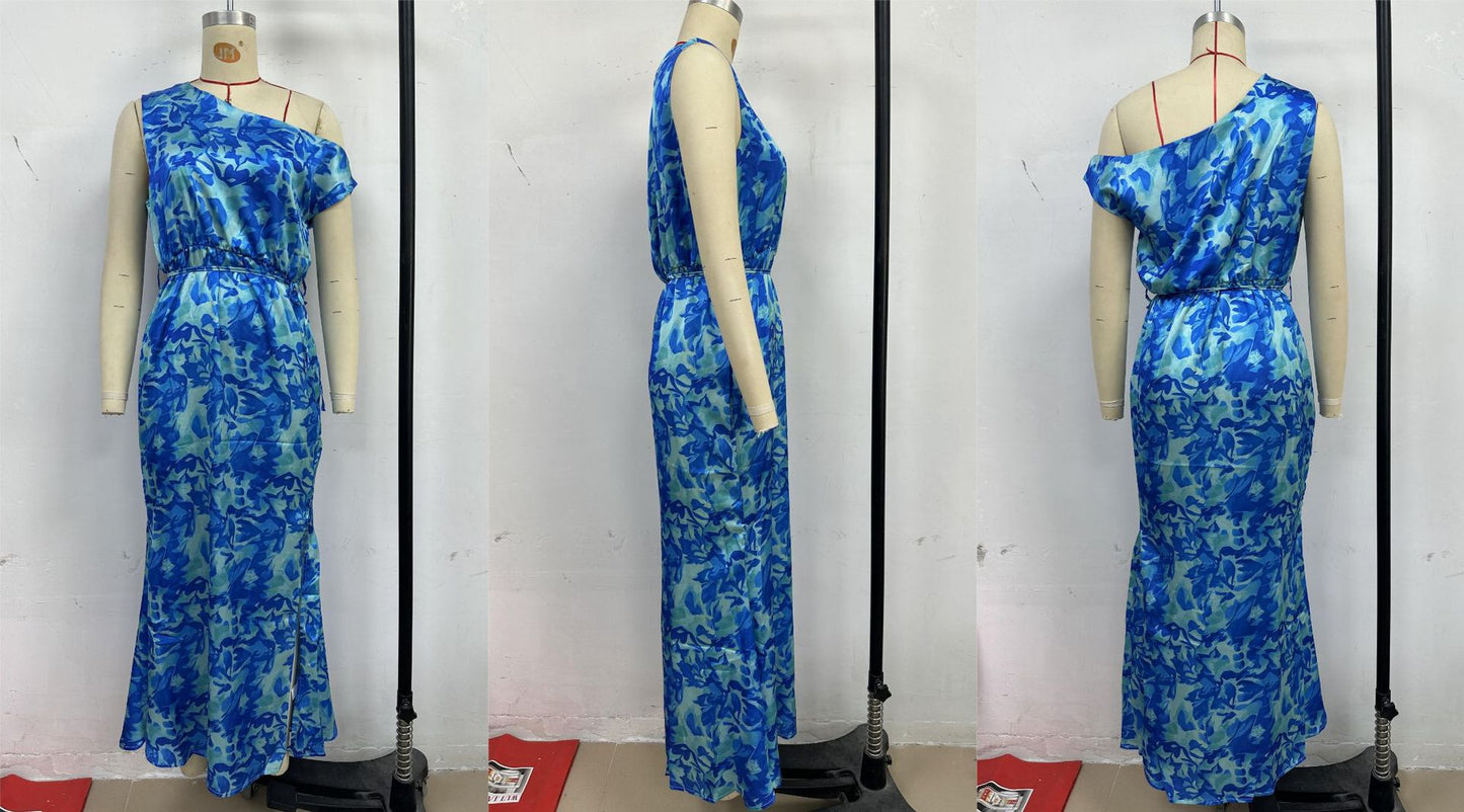 LADIES OFF THE SHOULDER DRESS LIGHT BLUE / BLUE / PINK (SIZE S - XL)