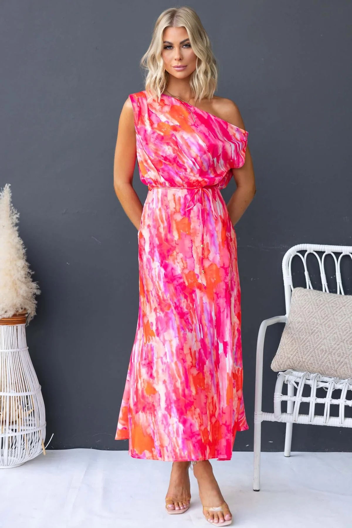 LADIES OFF THE SHOULDER DRESS LIGHT BLUE / BLUE / PINK (SIZE S - XL)