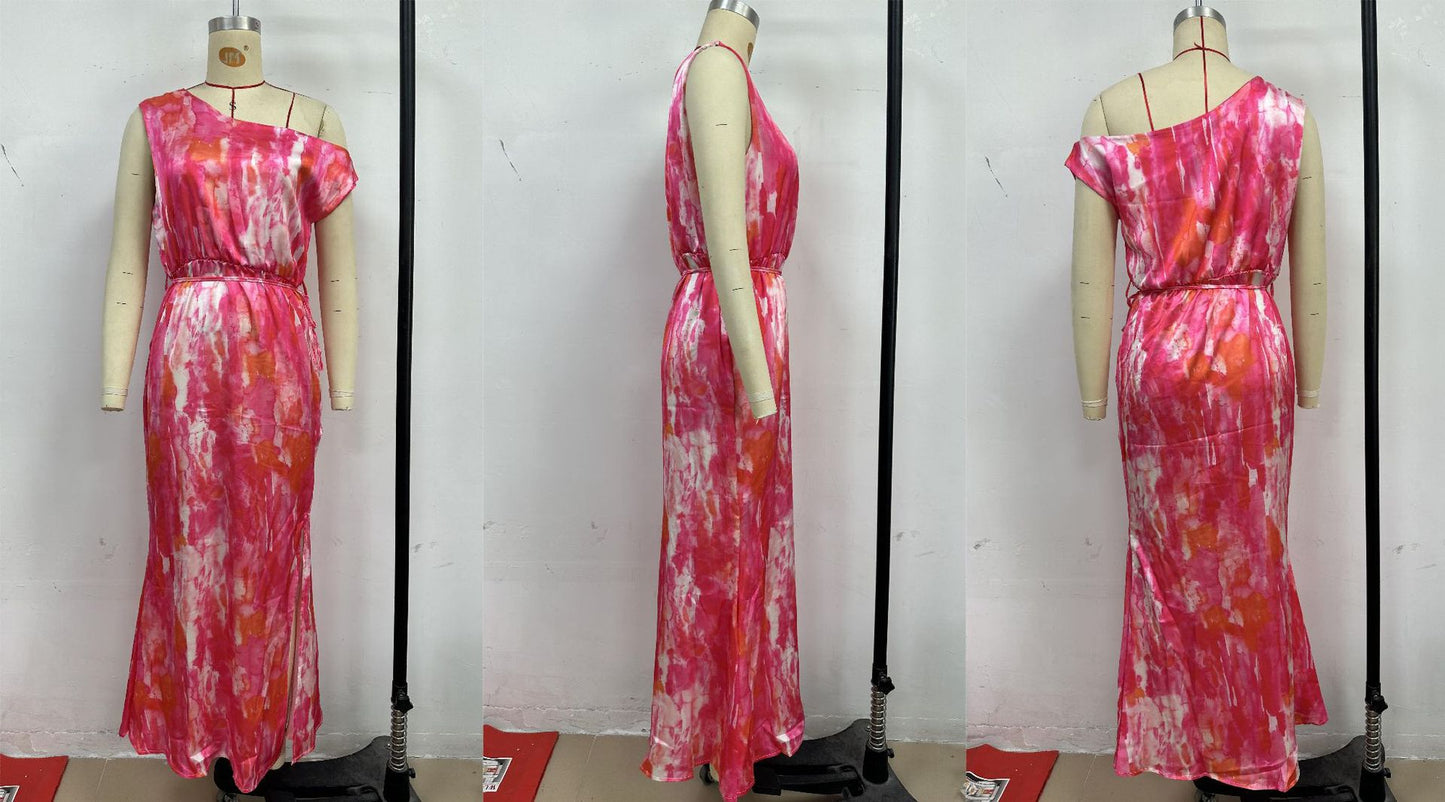 LADIES OFF THE SHOULDER DRESS LIGHT BLUE / BLUE / PINK (SIZE S - XL)