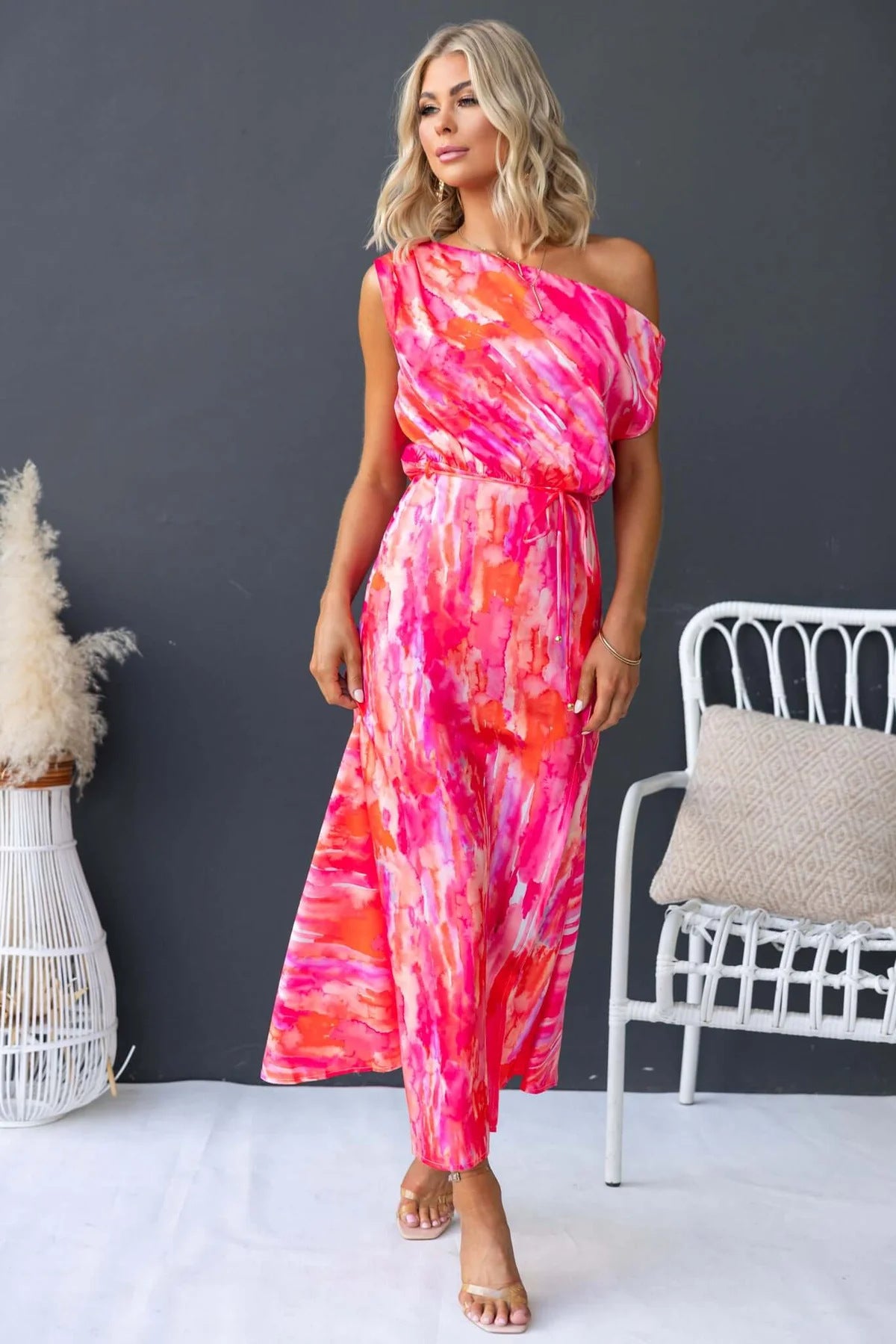 LADIES OFF THE SHOULDER DRESS LIGHT BLUE / BLUE / PINK (SIZE S - XL)