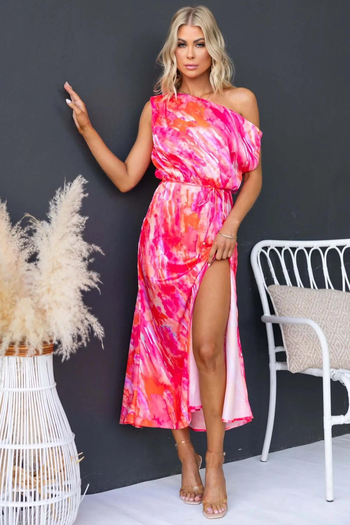 LADIES OFF THE SHOULDER DRESS LIGHT BLUE / BLUE / PINK (SIZE S - XL)