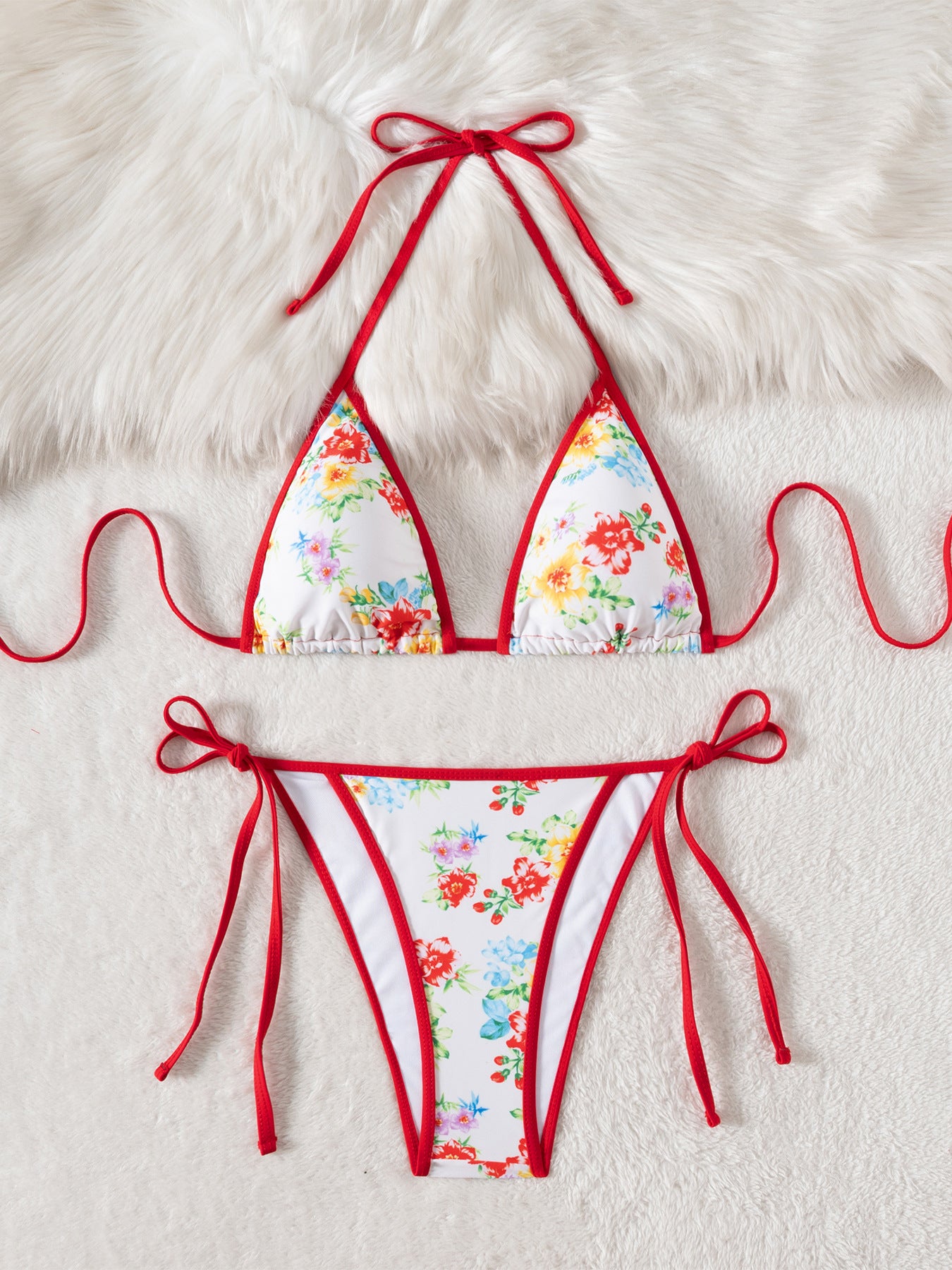 LADIES TWO PIECE BIKINI SWIMWEAR WHITE-RED MULTI (SIZE S - L)