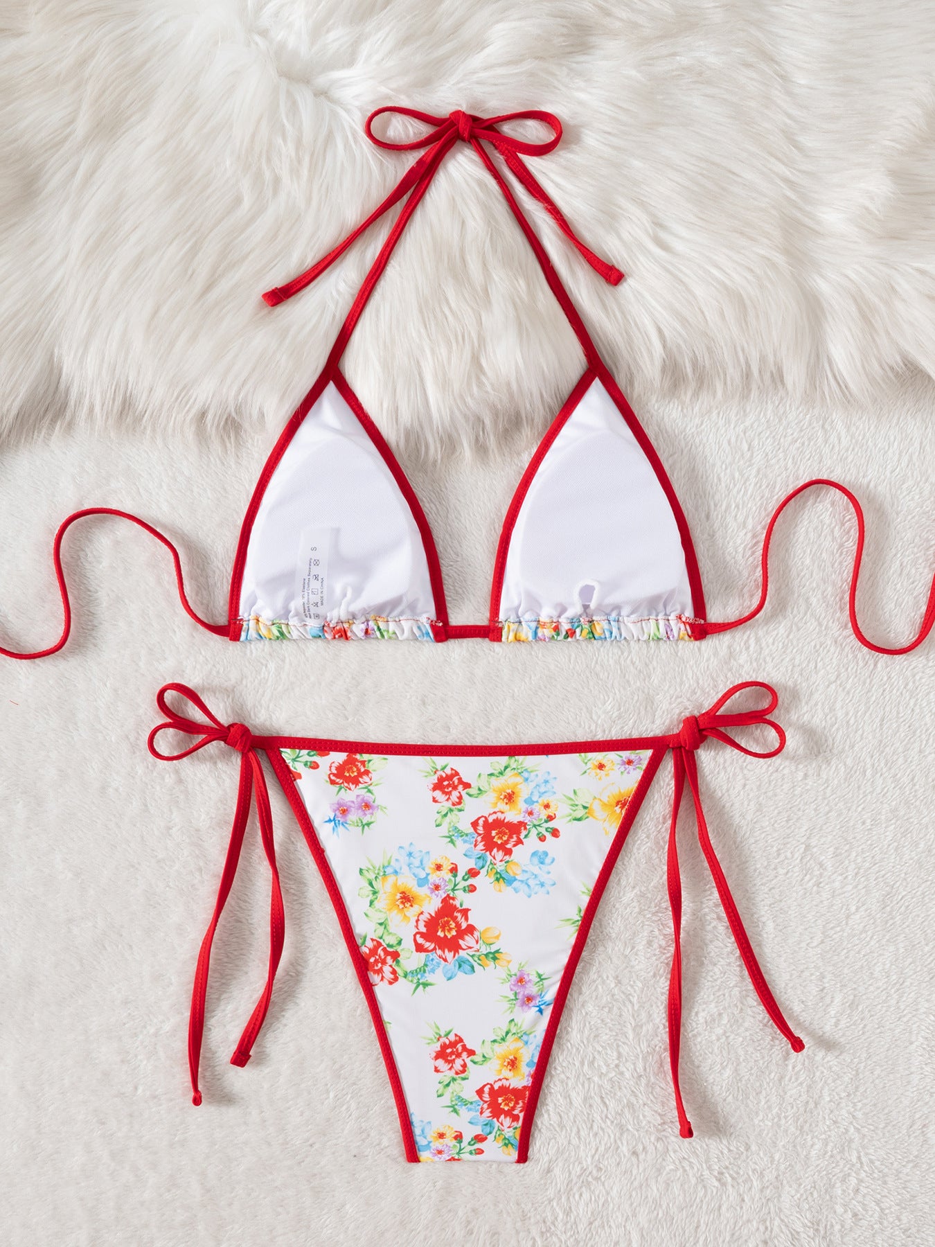 LADIES TWO PIECE BIKINI SWIMWEAR WHITE-RED MULTI (SIZE S - L)