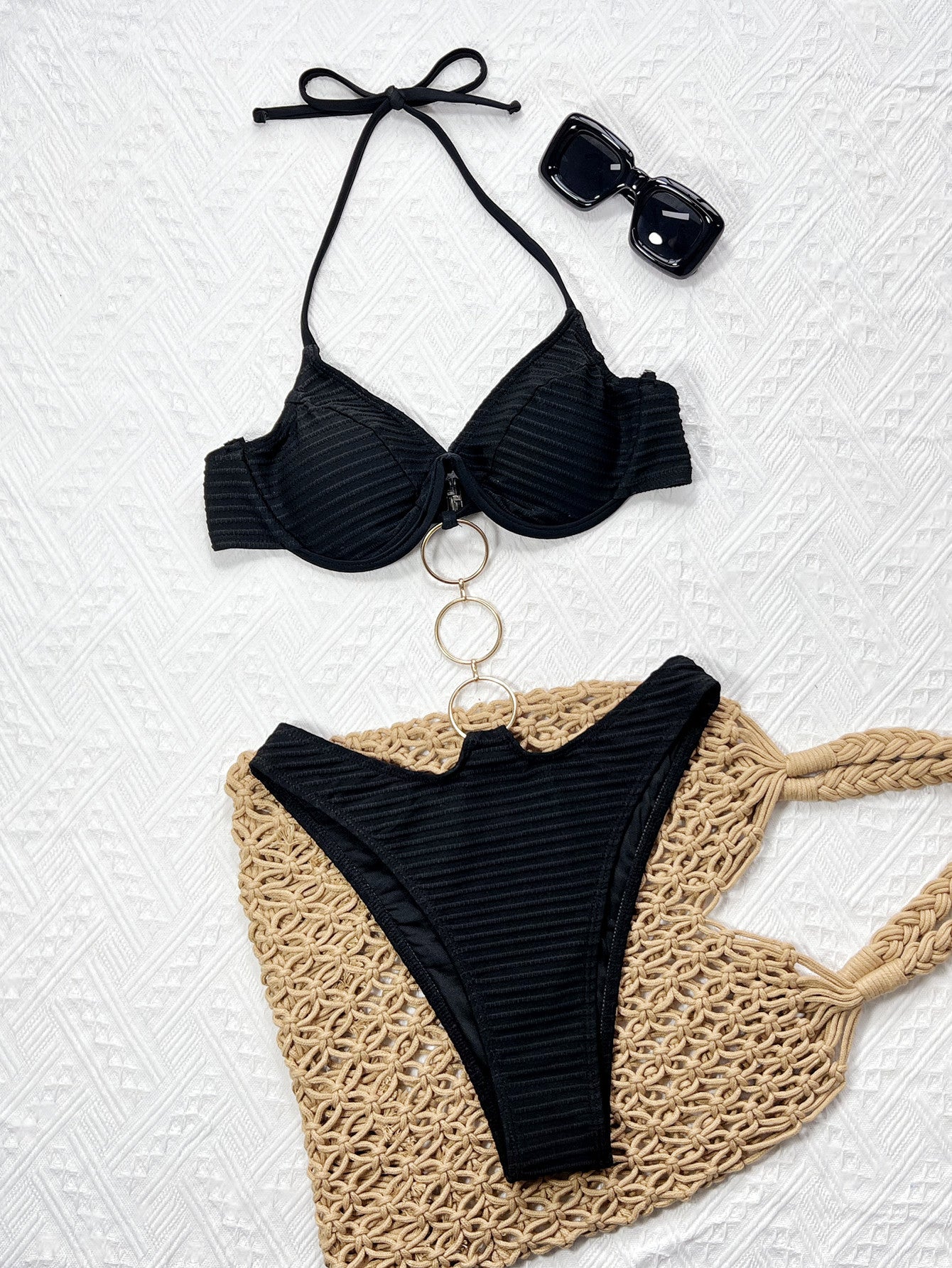 LADIES ONE PIECE SWIMSUIT SWIMWEAR BLACK (SIZE S - L)